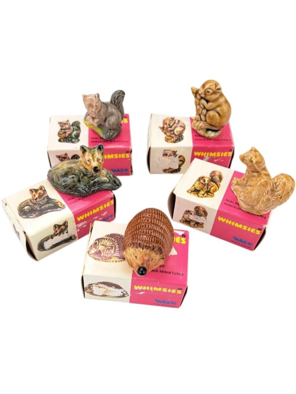 Vintage Wade Whimsies Full Set #5 Porcelain Mini Animal Figurine Original Boxes